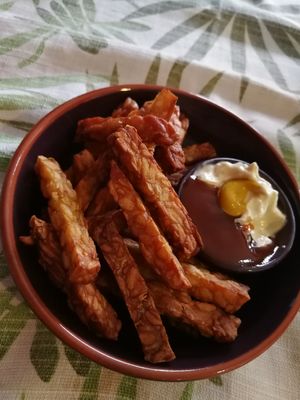 Tempeh fries w/soy dip at Ima's Vegetarian Restaurant in Puerto Princesa