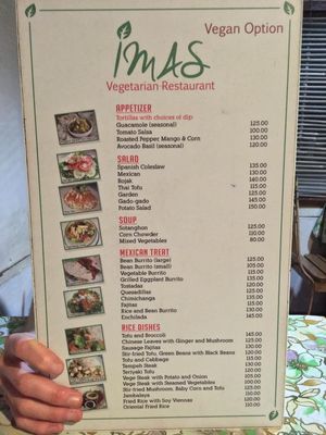 Menu at Ima's Vegetarian Restaurant in Puerto Princesa