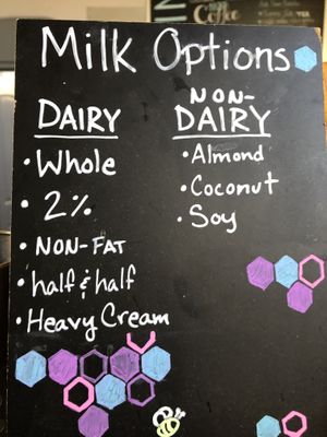 Milk options at North End Coffeehouse in Yuma