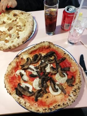 (Back) vegetarian blue cheese and pear (front) vegan portobello at PLY in Manchester