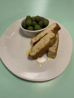 Focaccia and olives. On the ‘sharers’ menu.  at PLY in Manchester