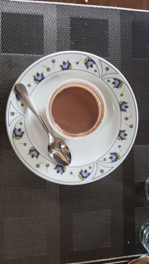 Postre vegano de tofu con chocolate at Meson A'Taberna in Montemayor