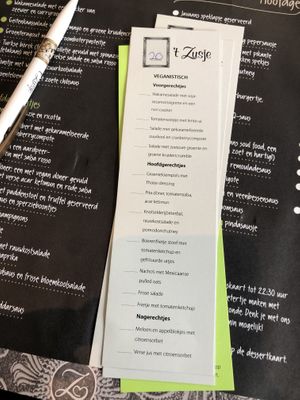Vegan menu at 't Zusje in Deventer