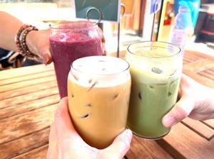 Cold Coffee Brew, Iced Matcha Latte, Love Child Smoothie  at Life Alive Organic Cafe - Back Bay - Boylston St in Boston