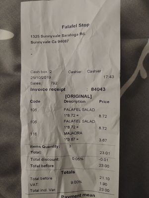 $23.00 for 2 huge Falafel Salads & Majadra at Falafel Stop in Sunnyvale