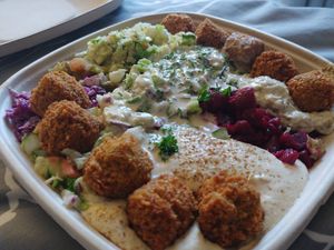 $8.72 Falafel Salad: So good. The baba ganoush was amazing and I don't normally like baba ganoush at Falafel Stop in Sunnyvale