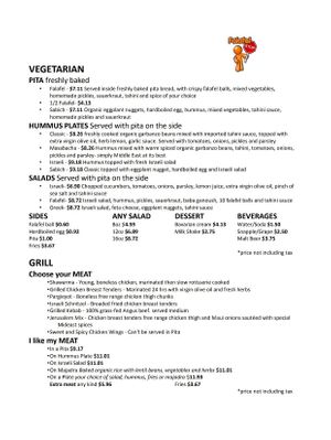 Vegetarian Menu (top) at Falafel Stop in Sunnyvale