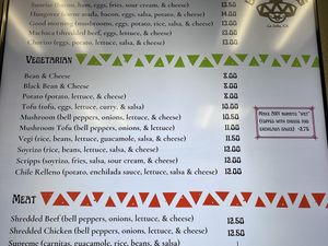 Vegetarian part of the menu, but you can make more items vegan and vegetarian that are not pictured here.  at Don Carlos Taco Shop in La Jolla