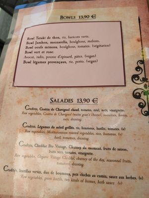 vegan options in the menu at What's On in Quimper