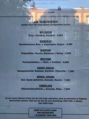 menu at OFOF Cafebar in Offenbach
