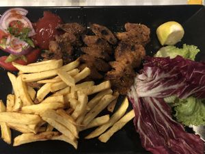 Greek vegan souvlaki, many vegan options. at Mezza Volta in Corfu