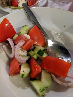 Greek salad (half eaten, sorry!) at Mezza Volta in Corfu