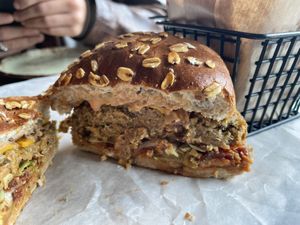 Inside of the burger at Bom in Bouillon