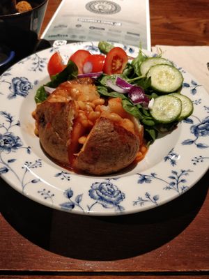 Jacket potato and beans at The Silver Penny in Dublin