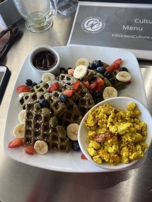 Match waffle with tofu scramble  at Green Culture in New Port Richey