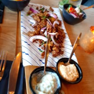 Seitan Gyros with tzatziki and homemade garlic sauce at Griekse Taverna Doris in Groningen