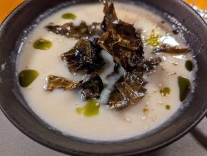 Vegan celeriac soup at Midgard Restaurant & Bar in Hvolsvollur