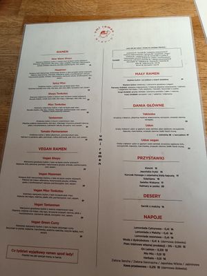 Menu at Umi Ramen in Gdynia