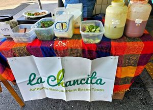 Topping and salsa station at La Chancita in San Francisco