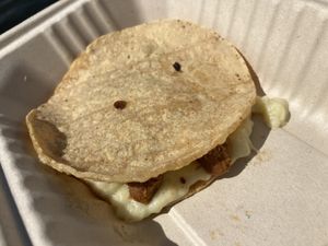 Quesadilla with bistek (soy) at La Chancita in San Francisco