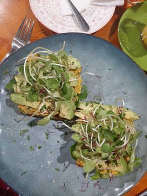 Scrambled chickpeas on toast at The Healthy Hub Cafe in Cairns