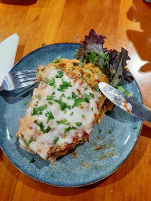 Spectacular vegan lasagne, chock full of veggies at The Healthy Hub Cafe in Cairns