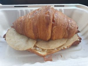Vegan croissant with "ham and cheese" at The Healthy Hub Cafe in Cairns