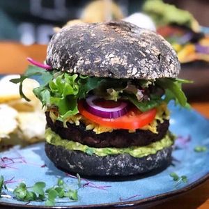 The Hub Burger - featuring Beyond meat patty at The Healthy Hub Cafe in Cairns