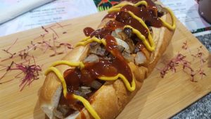 Beyond sausage Hot Dog - I loved it! at The Healthy Hub Cafe in Cairns