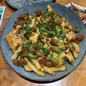 Loaded fries with chick’n at The Healthy Hub Cafe in Cairns