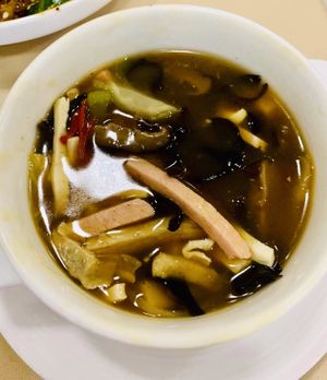 Hot and sour soup. Vegan with no eggs! at Aixin Vegetarian 爱心素食 in Sandakan