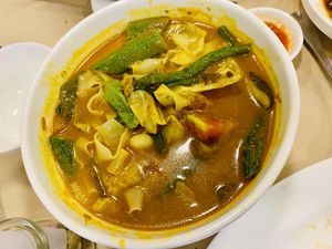 Malaysian curry with homemade noodles! Yum! at Aixin Vegetarian 爱心素食 in Sandakan