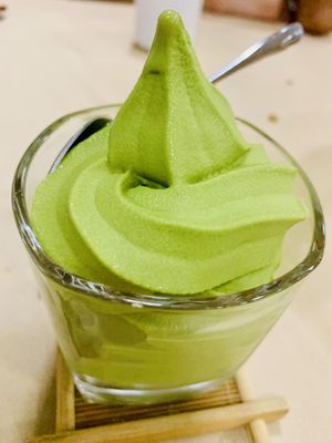Vegan soy matcha green tea ice cream! You can really taste the matcha flavor and it is not too sweet! Superb! at Aixin Vegetarian 爱心素食 in Sandakan