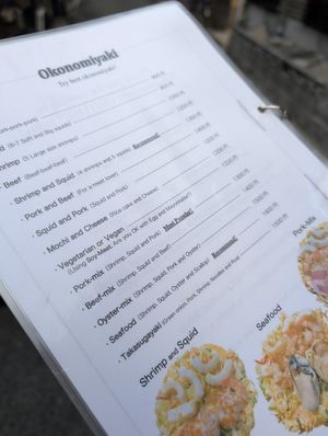 vegan option in the menu at Okonomiyaki Chitose in Osaka