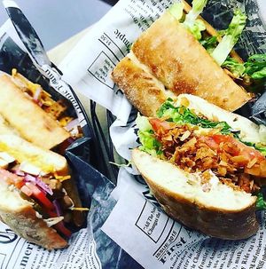 Avocado BLT on panini with coconut bacon at Greens and Grains in Middletown