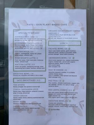 Menu at Yayu in Ucluelet