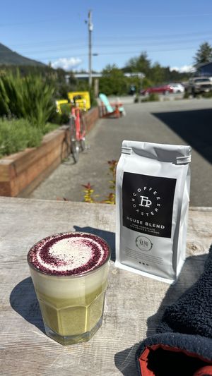 Matcha and house blend (helped me by grinding the beans)  at Yayu in Ucluelet