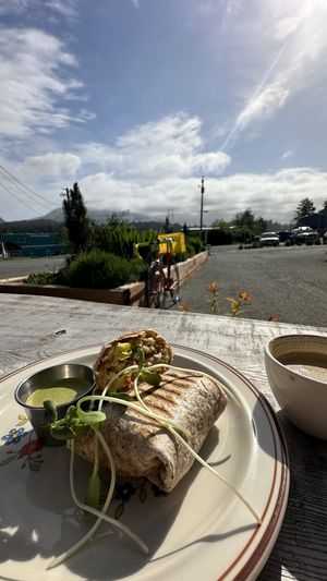 Brekky Wrap with their green hot sauce YUM  at Yayu in Ucluelet