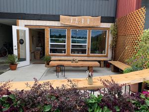 Beautiful decor and space with outdoor seating  at Yayu in Ucluelet