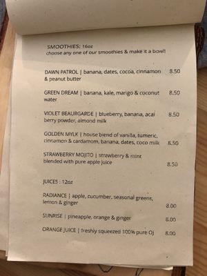 Smoothies and juices  at Yayu in Ucluelet