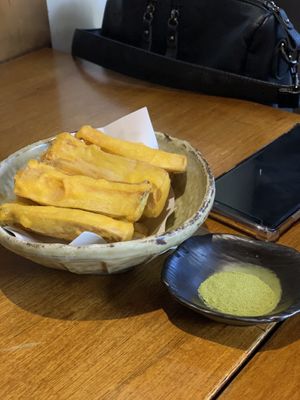 Deep fried king oyster mushroom  at Jǐng Tīng 井町 - Macrobiotics - North District in Hsinchu
