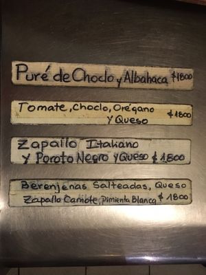 Some of the vegan options of the day - cheese is optional  at Le Pato in Valparaiso