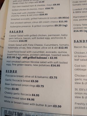 Menu 1 at St Elli's Bay in Llanelli