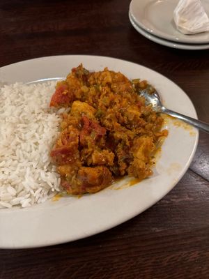 Jambalaya with white rice  at Pasches Seafood Kitchen in Battle Creek