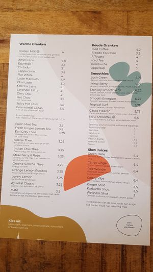 Menu at Mahalo in Groningen