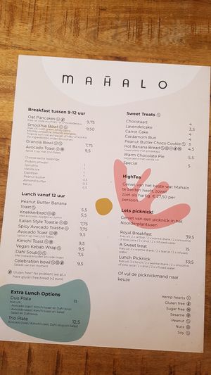 Menu at Mahalo in Groningen