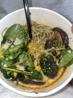 Vegan creamy ramen w/ crispy kale and shiitake mushrooms   at Hinodeya Ramen - Downtown in San Francisco