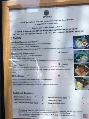 Menu at Hinodeya Ramen - Downtown in San Francisco