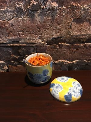 Yummy garlic topping. Don’t forget to add this to your ramen.  at Hinodeya Ramen - Downtown in San Francisco