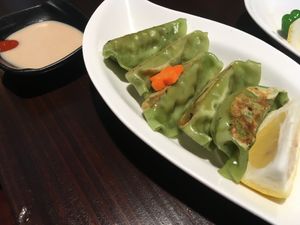 Green Gyoza - vegetable and edamame dumpling with sesame sauce  at Hinodeya Ramen - Downtown in San Francisco